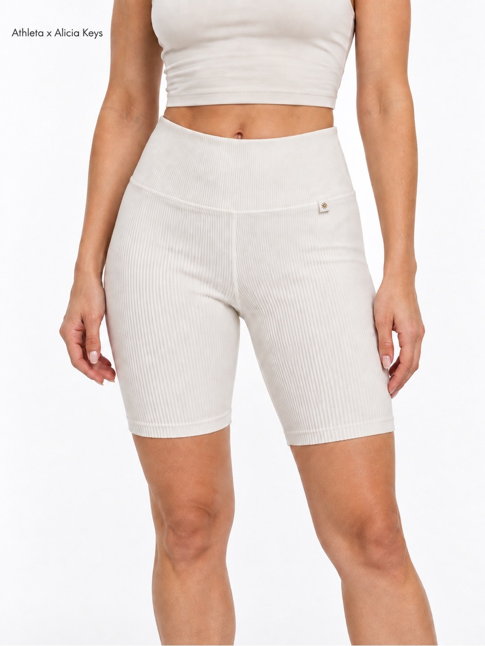 Athleta x Alicia Keys Keys Elation Rib 9” High Rise Bike Shorts White M